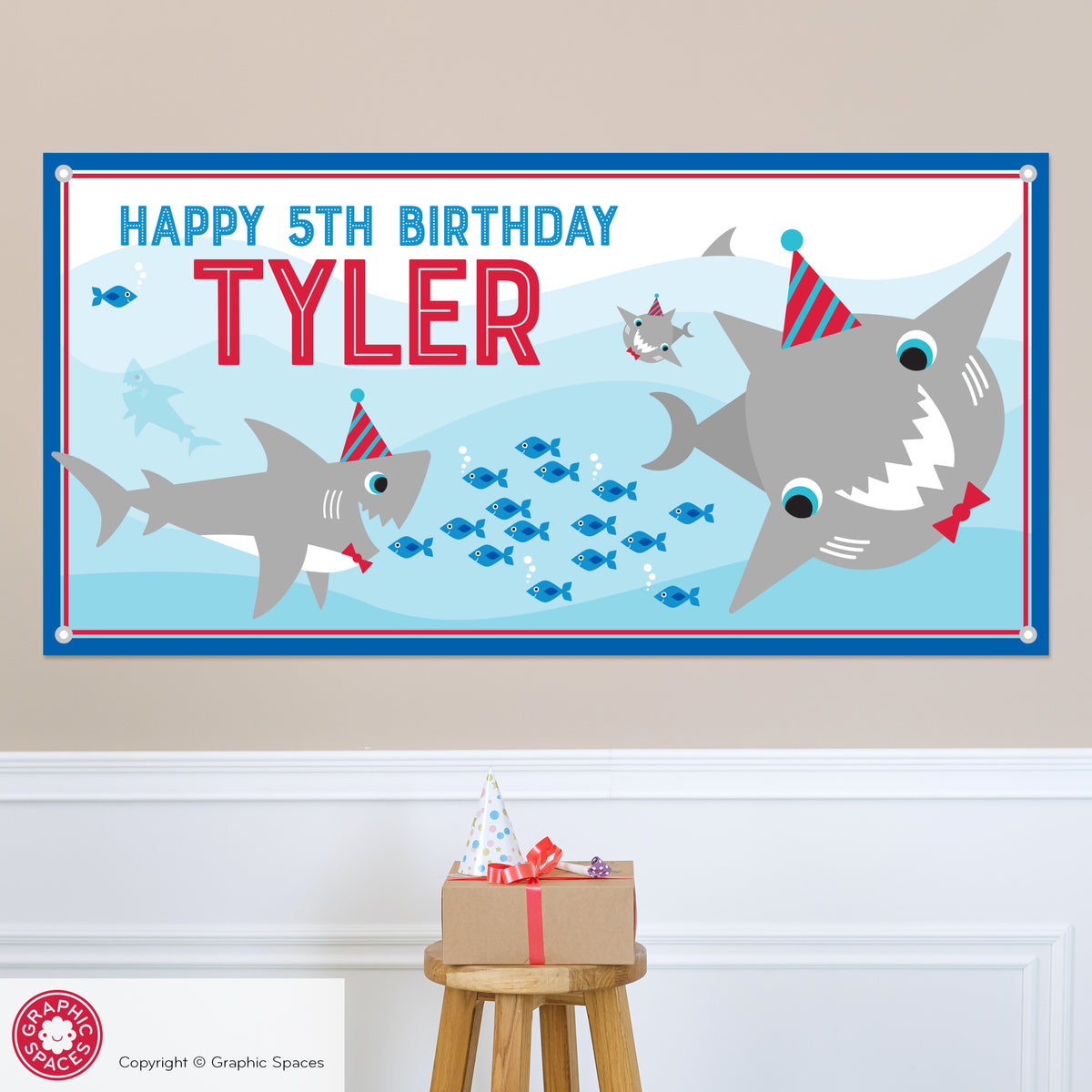 Shark Birthday Party Banner, Personalized