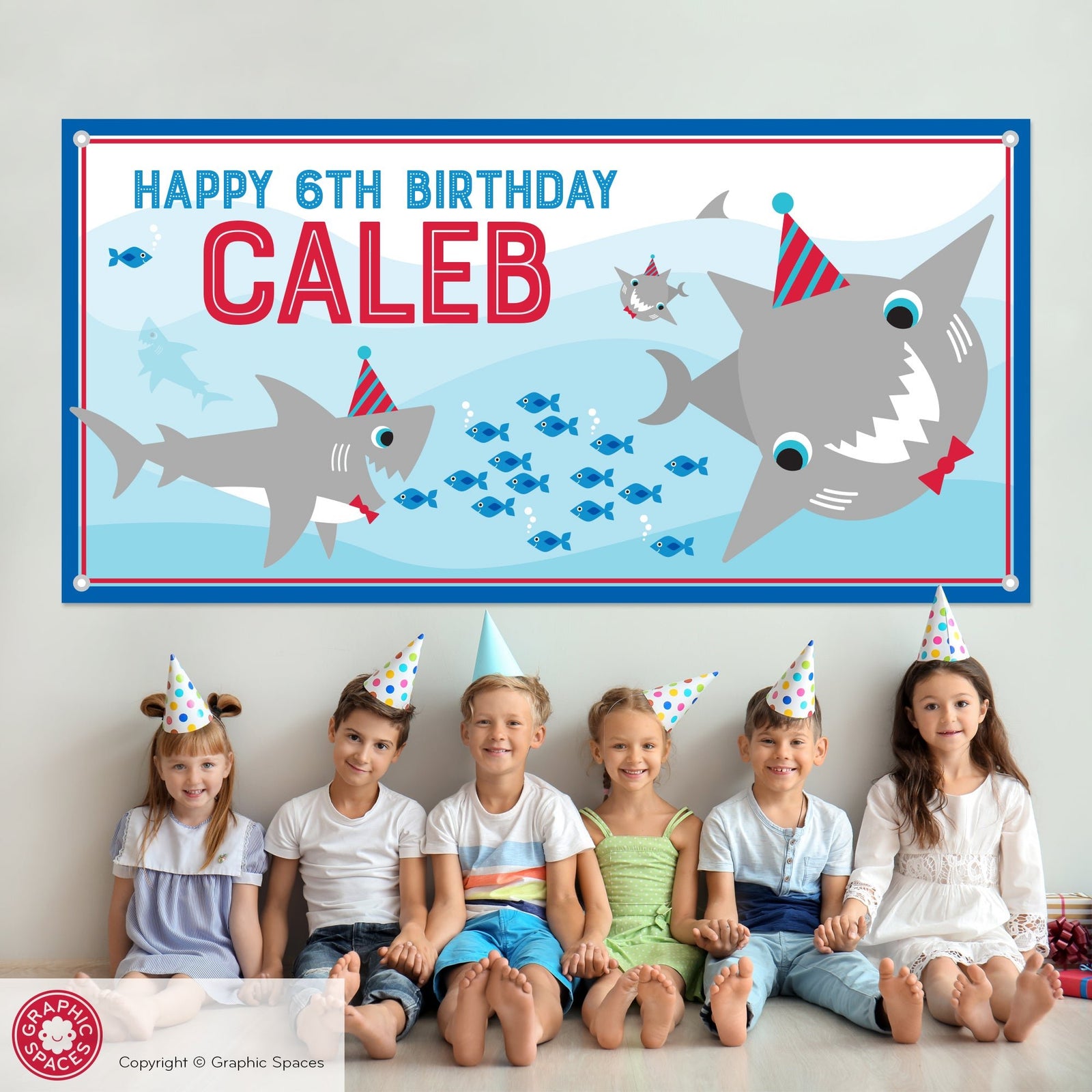 Kids Banner - Shark Birthday Party (Personalized) - Graphic Spaces