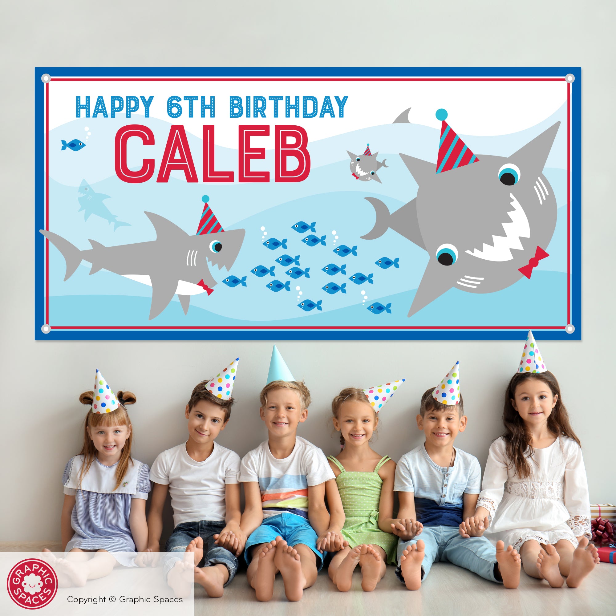 Happy Shark Birthday Banner, Personalized Shark Party, Baby Kids Decor -  Graphic Spaces
