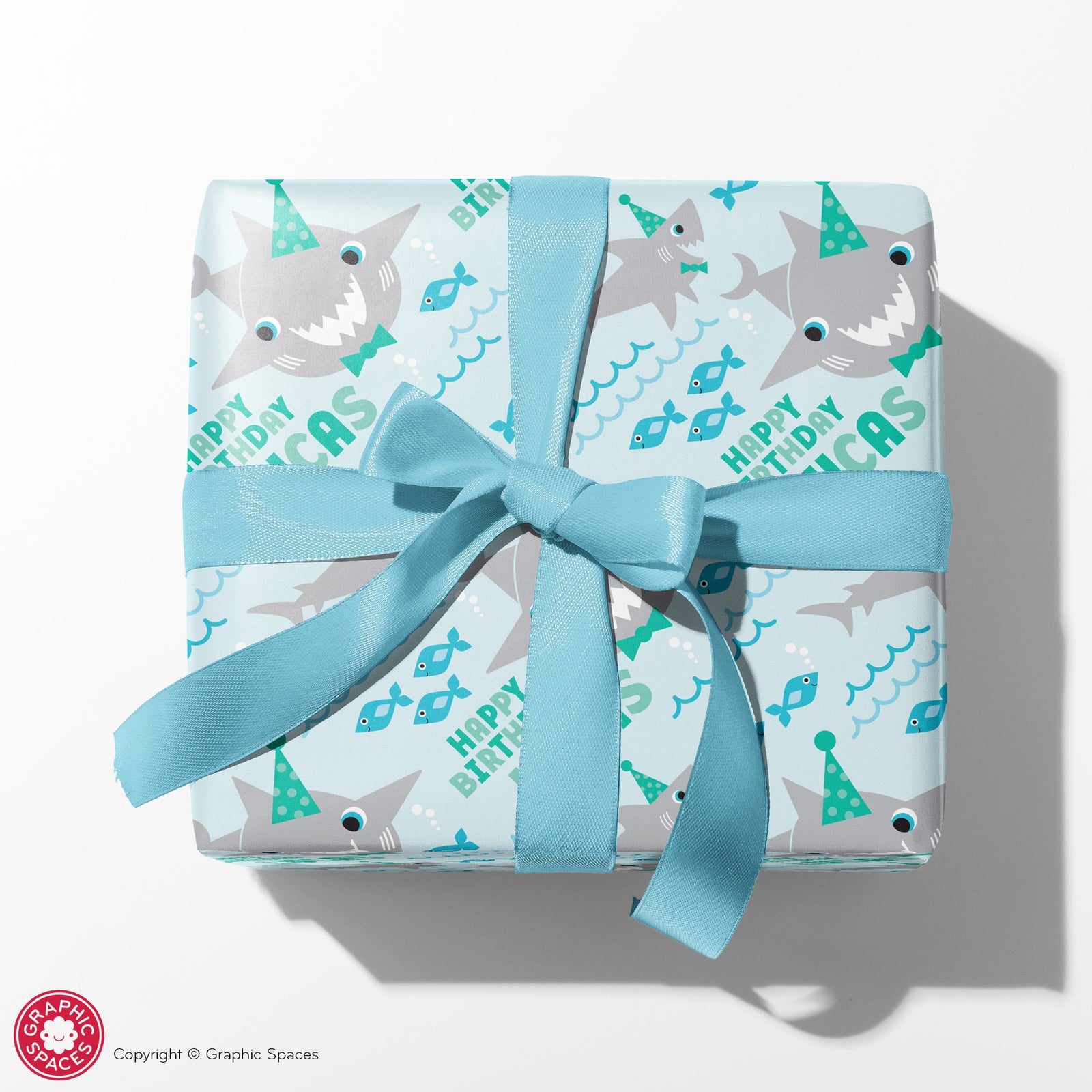 Kids Wrapping Paper - Shark Birthday (Personalized, Mint) - Graphic Spaces