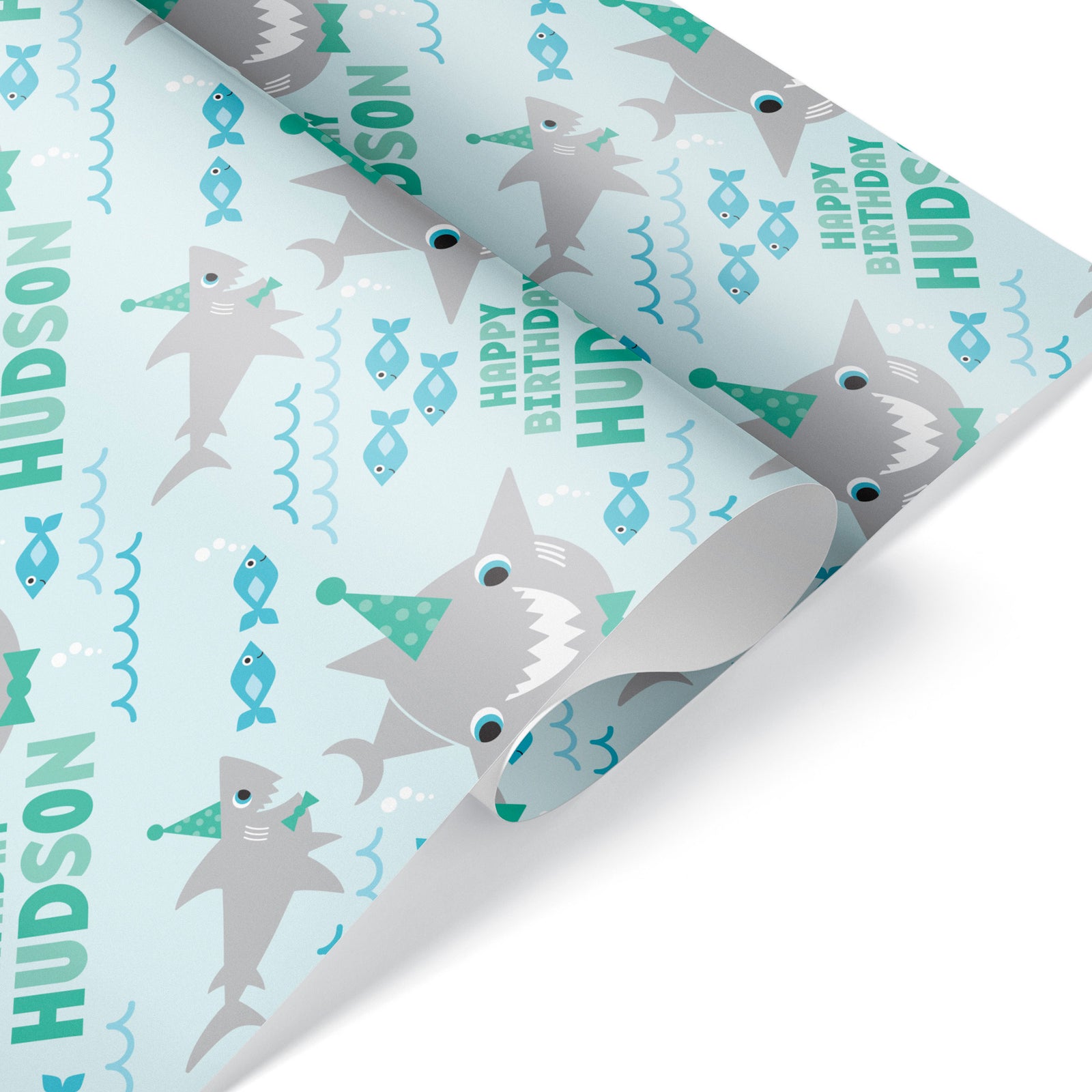 Kids Wrapping Paper - Shark Birthday (Personalized, Mint) - Graphic Spaces