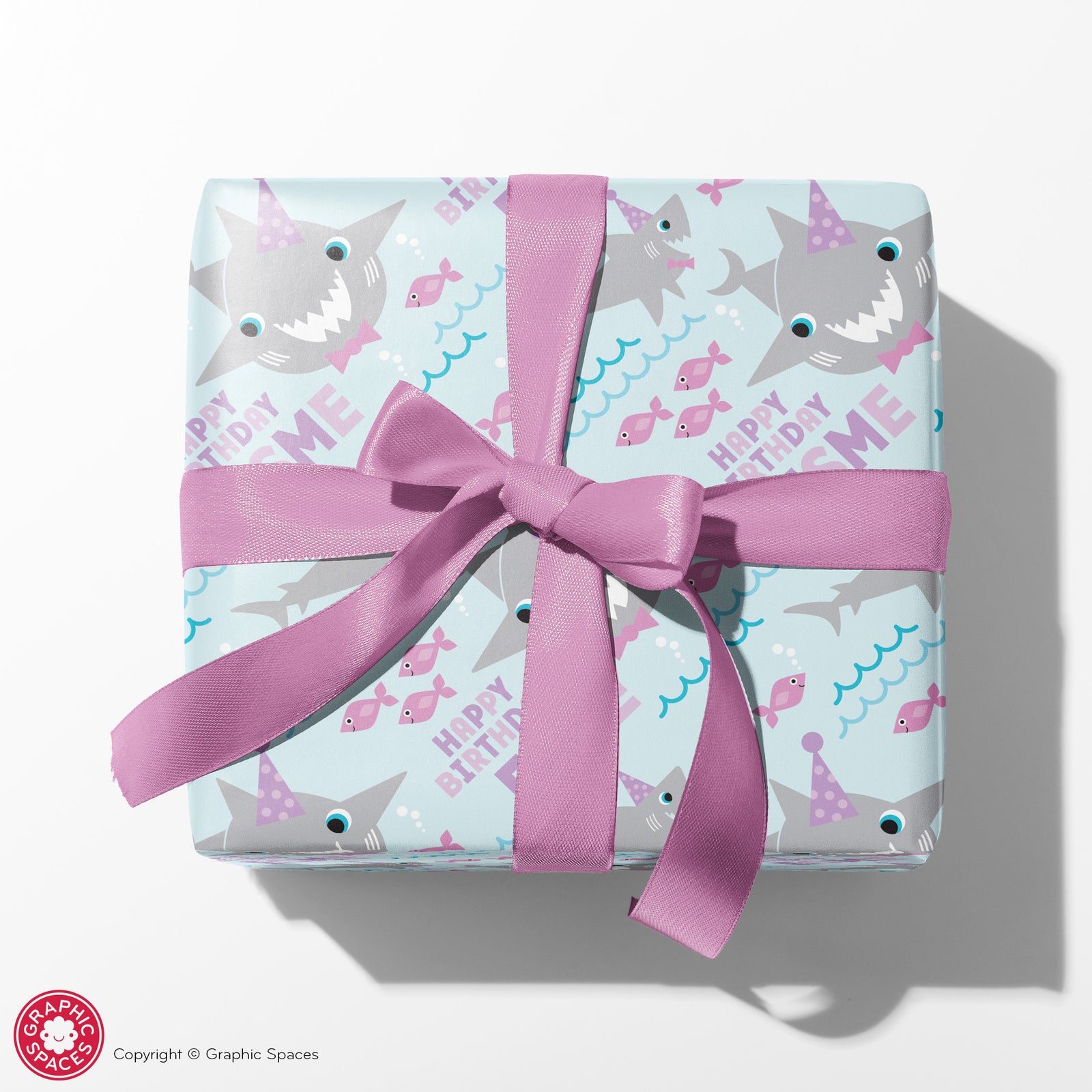 Kids Wrapping Paper - Shark Birthday (Personalized, Rose) - Graphic Spaces