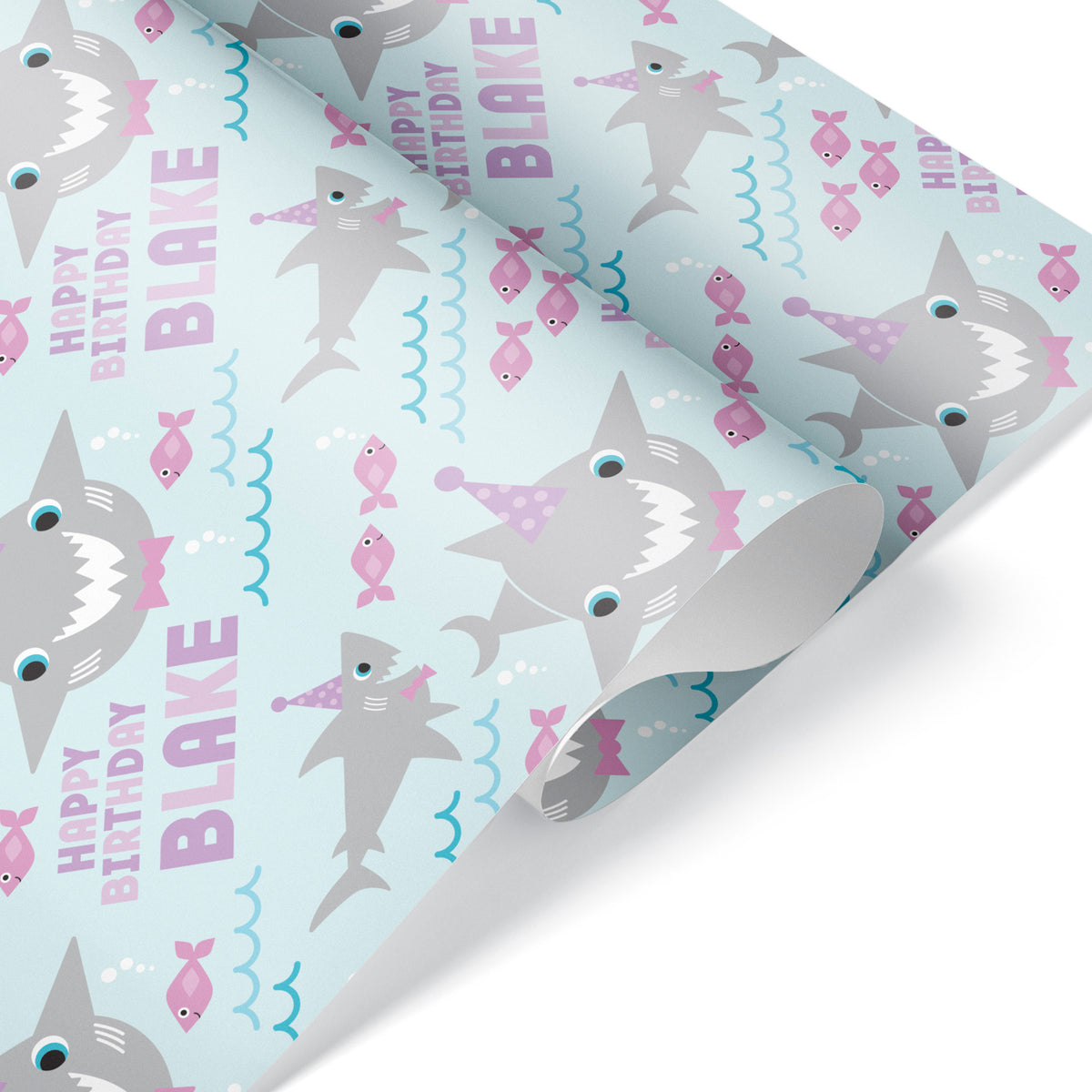 Shark Birthday Personalized Wrapping Paper - ROSE