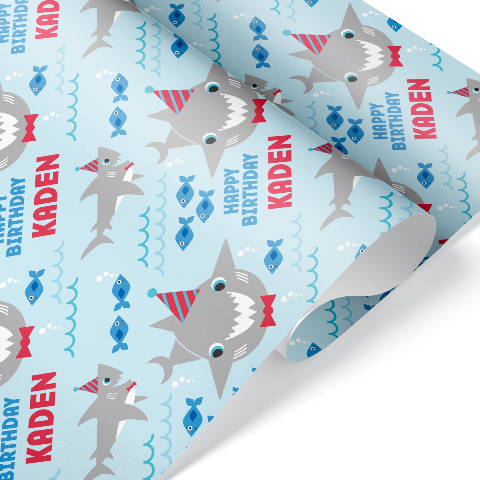 Kids Wrapping Paper - Shark Birthday (Personalized, Red) - Graphic Spaces