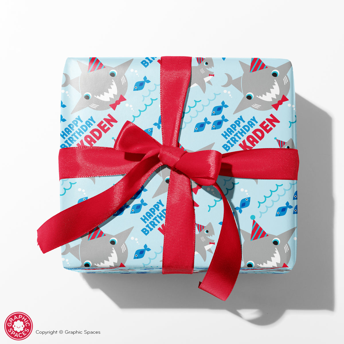 Shark Birthday Personalized Wrapping Paper - RED