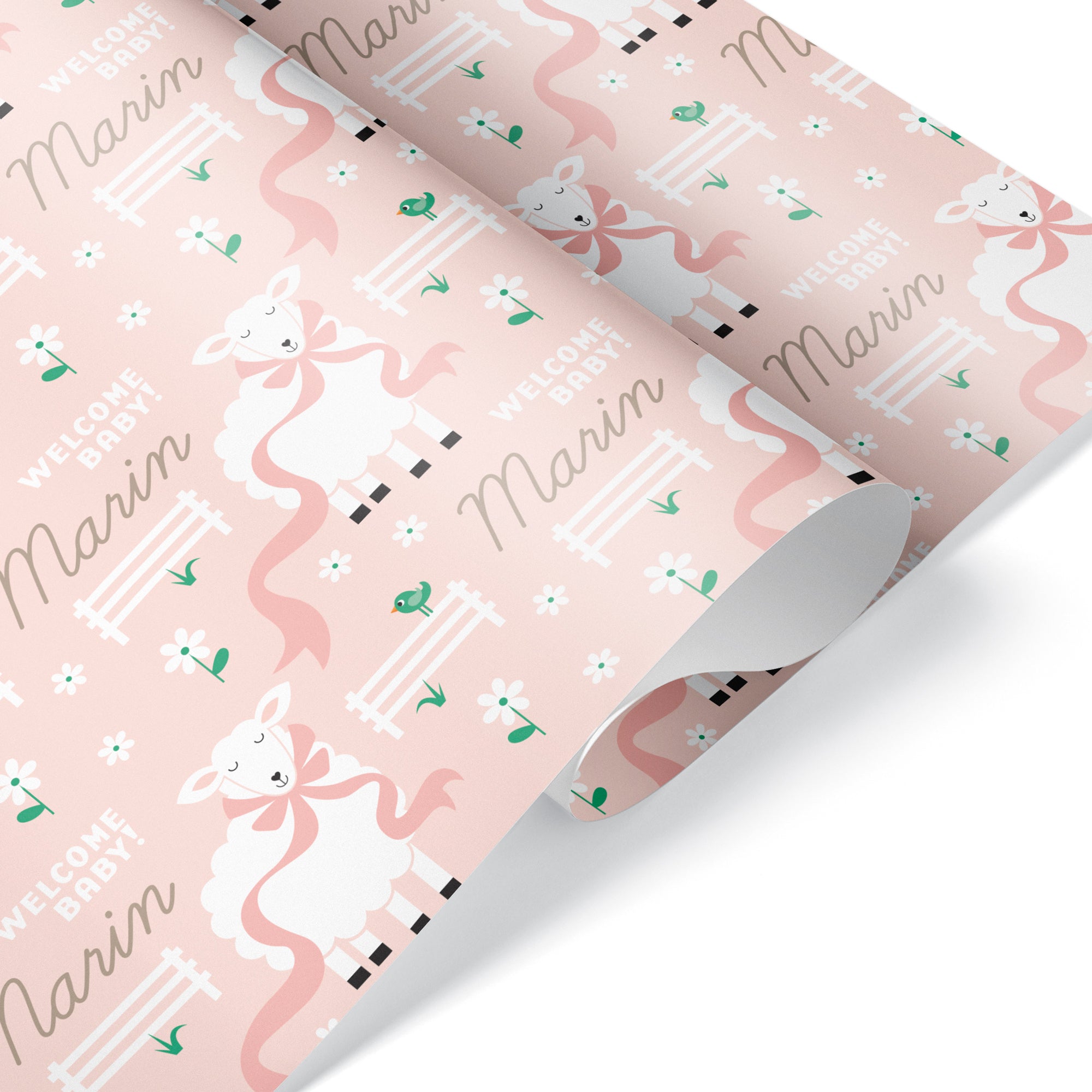 Sheep Personalized Name Baby Shower Wrapping Paper - Pastel Baby