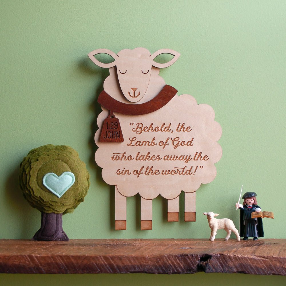 Wall Art - Sheep Scripture John 1:29 (Wood) Maple and Cherry - Graphic Spaces