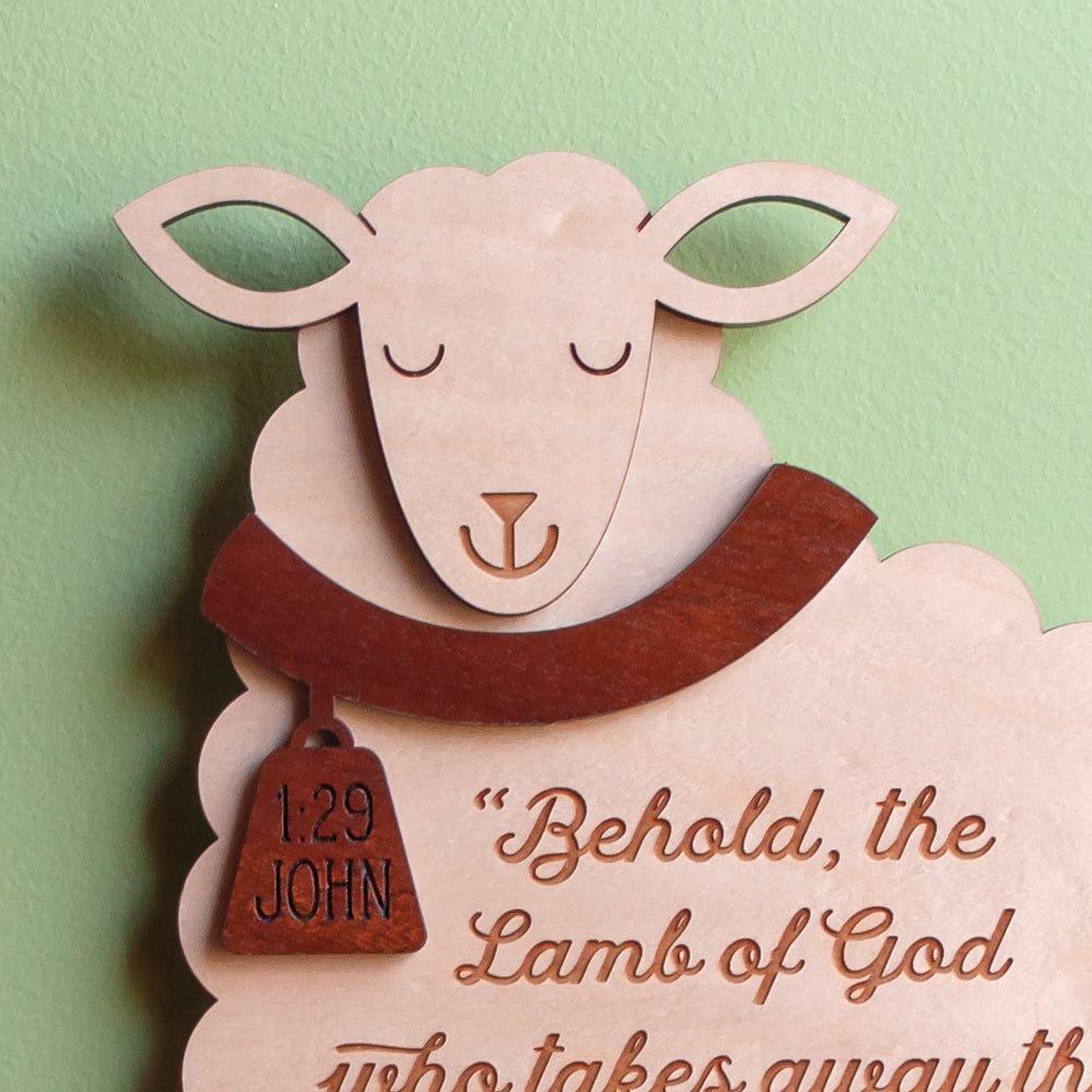 Wall Art - Sheep Scripture John 1:29 (Wood) Maple and Cherry - Graphic Spaces