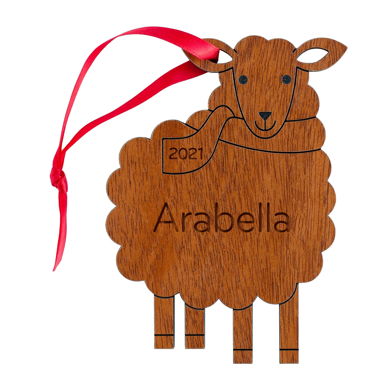Kids Christmas Ornament - Sheep (Personalized, Wood) Light Maple - Graphic Spaces
