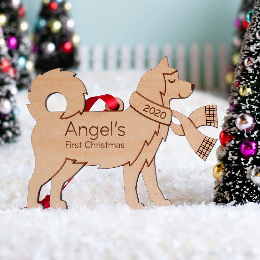 Baby's First Christmas Ornament - Siberian Husky (Personalized, Wood) Maple - Graphic Spaces