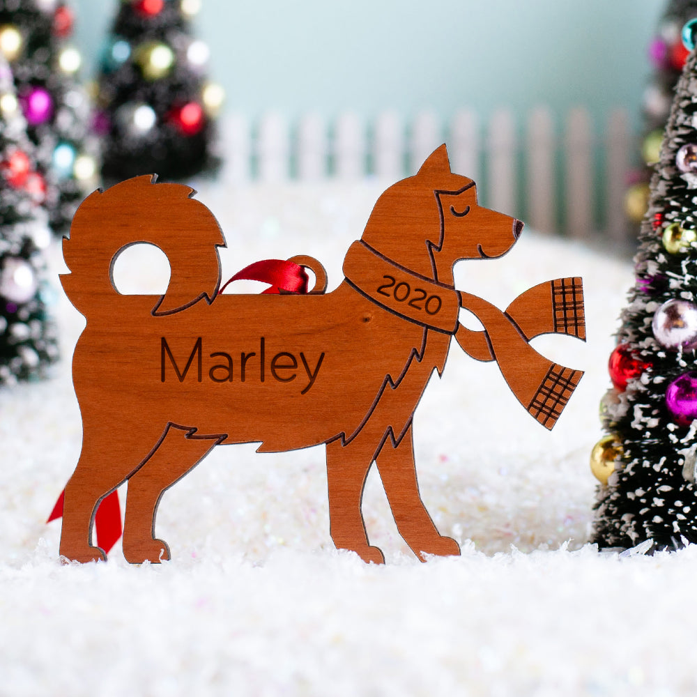 Siberian Husky Wooden Christmas Ornament - Personalized