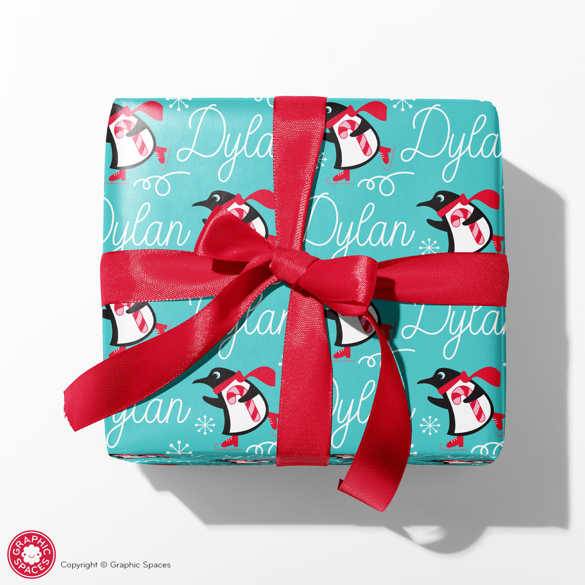 Penguin Ice Skating Christmas Personalized Wrapping Paper - ROBIN