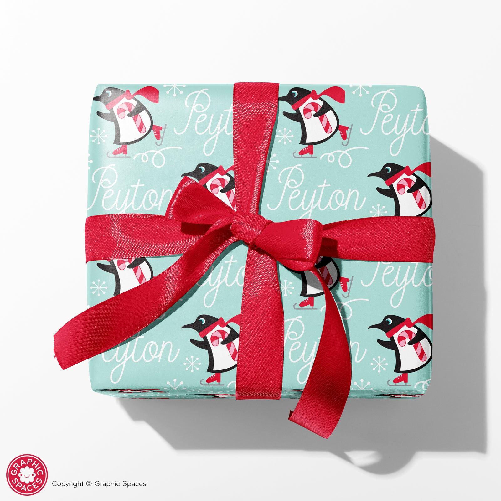 Kids Christmas Wrapping Paper - Ice Skating Penguins (Personalized, Vintage) - Graphic Spaces