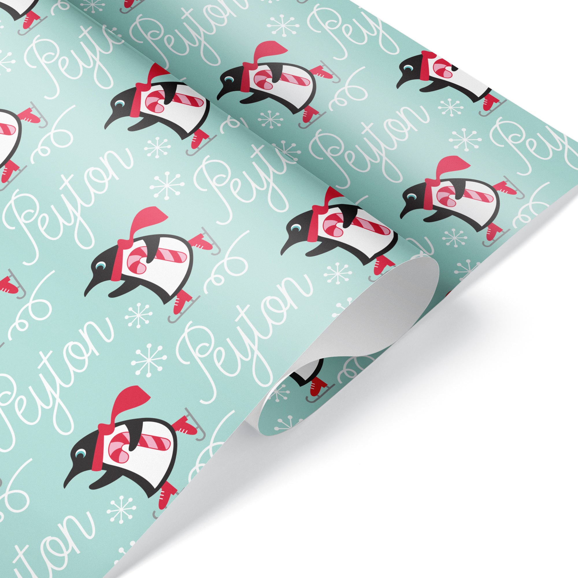 Penguin Ice Skating Christmas Wrapping Paper - Personalized Kids