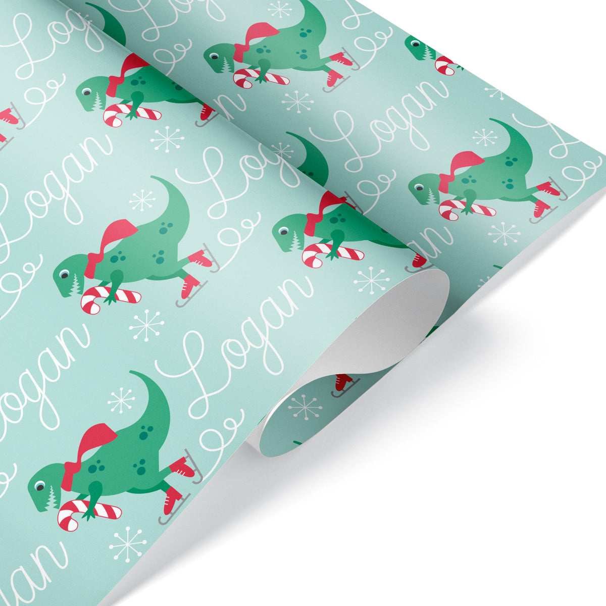 T-Rex Ice Skating Christmas Personalized Wrapping Paper - VINTAGE