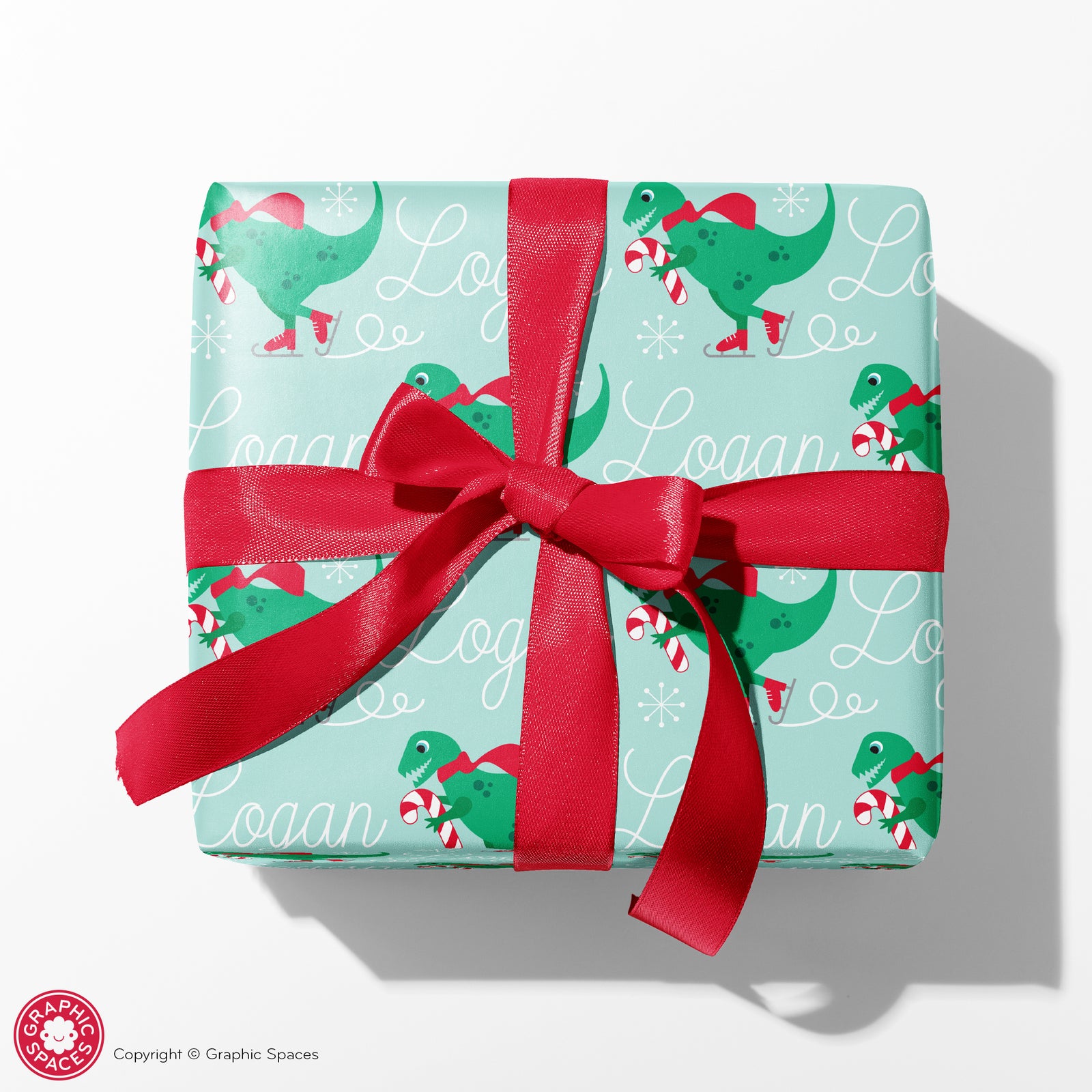 Kids Wrapping Paper - Ice Skating Dinosaur (Personalized, Vintage) - Graphic Spaces