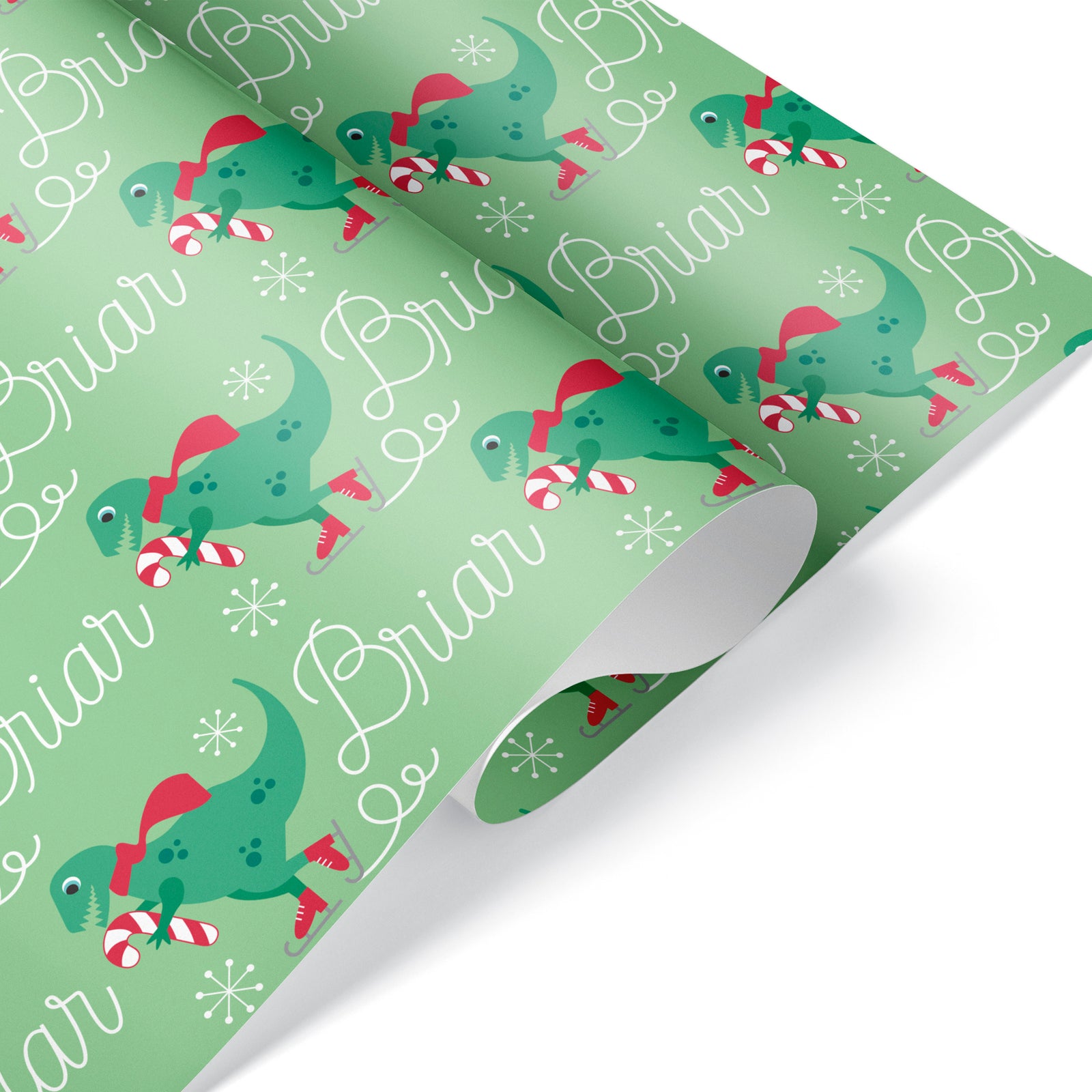 Kids Wrapping Paper - Ice Skating Dinosaur (Personalized, Green) - Graphic Spaces