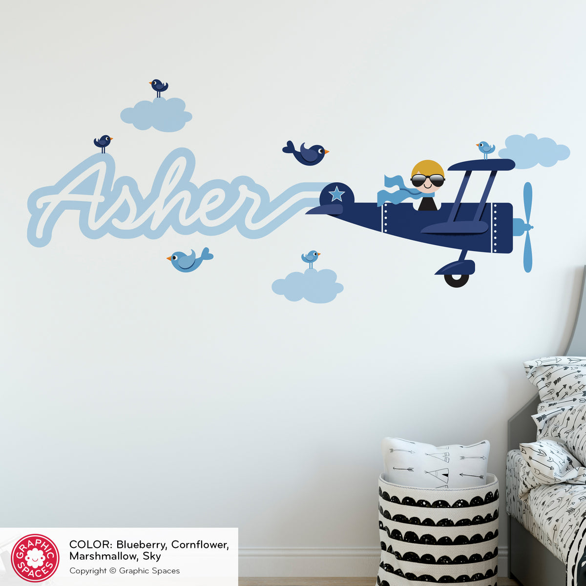 Wall Decal - Airplane Skywriter (Personalized, Boy)