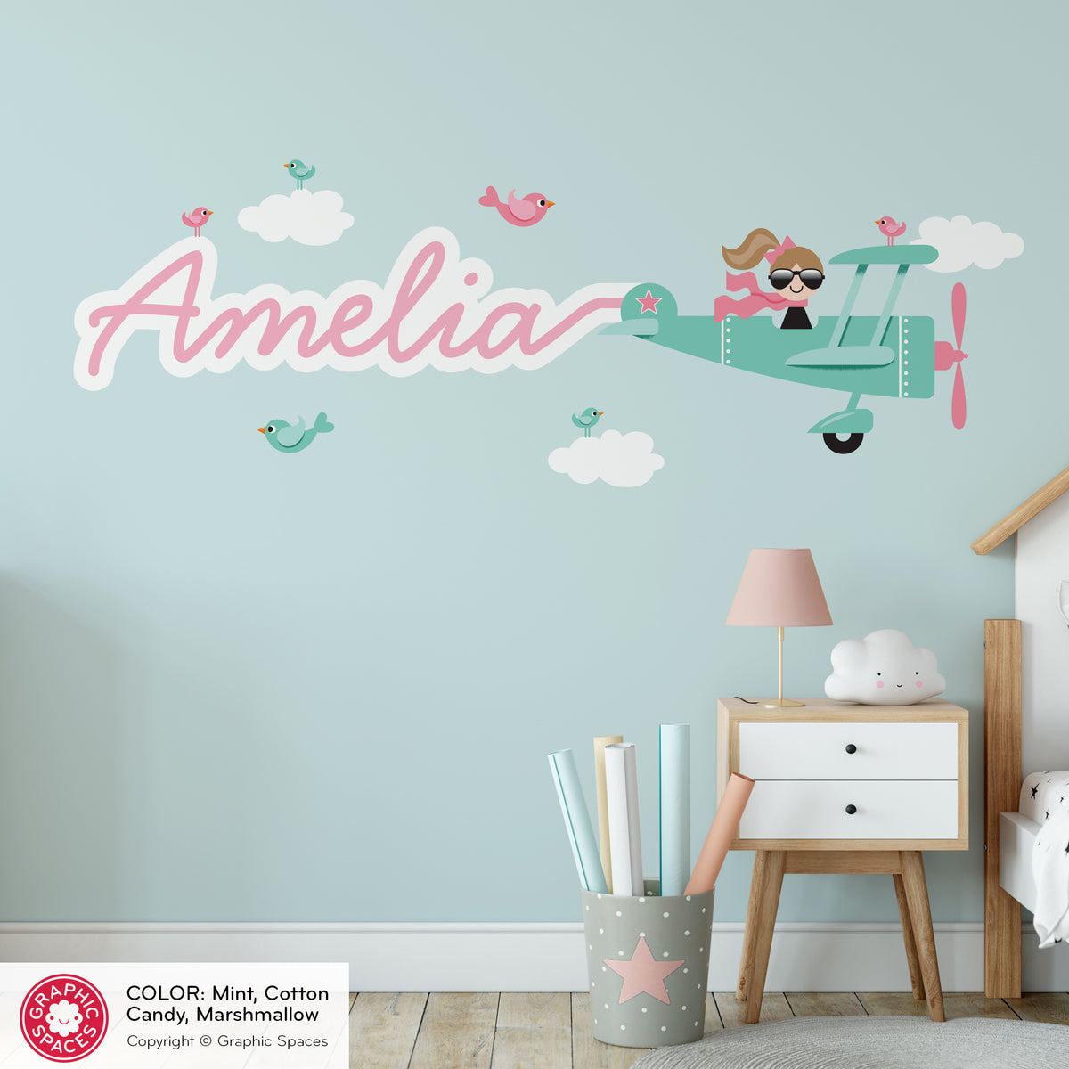 Airplane Girl Skywriter Name Fabric Wall Decal