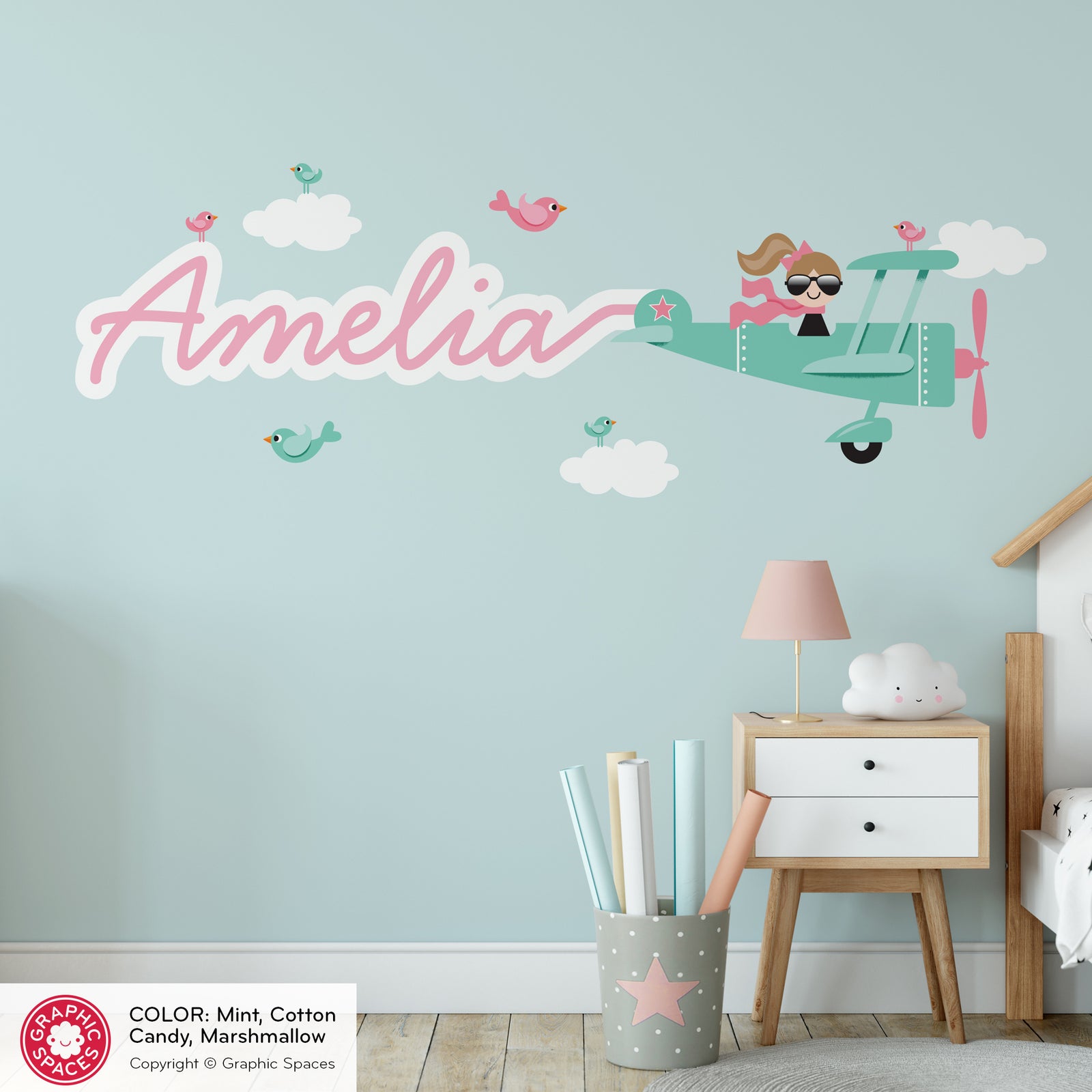Girl Wall Decal - Airplane Skywriter (Personalized, Girl) - Graphic Spaces