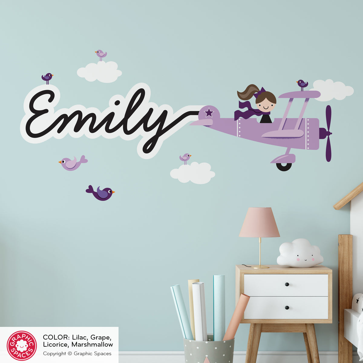 Airplane Girl Skywriter Name Fabric Wall Decal