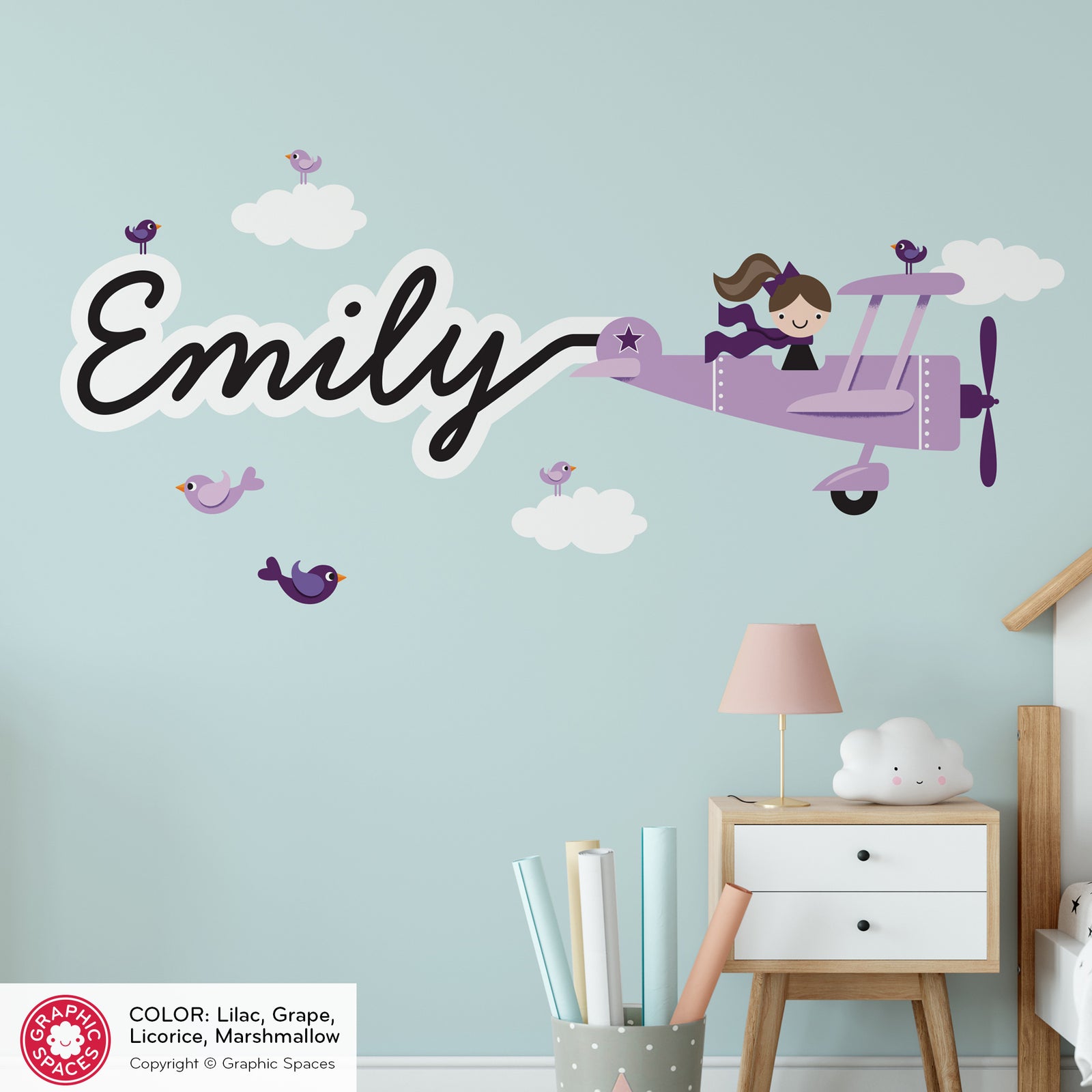 Girl Wall Decal - Airplane Skywriter (Personalized, Girl) - Graphic Spaces