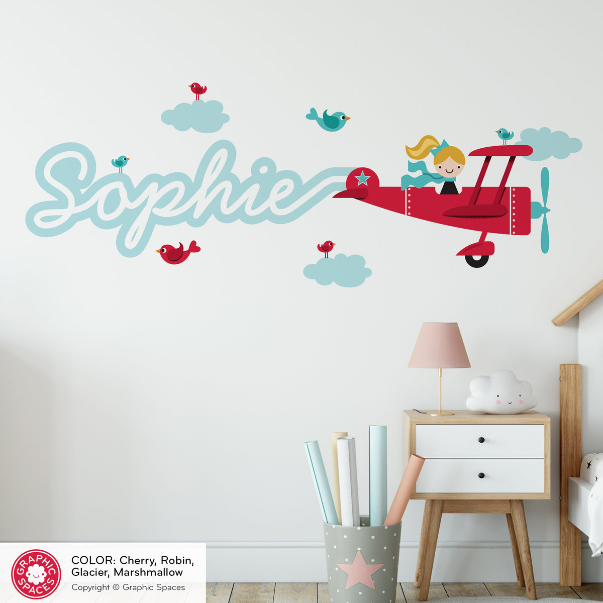 Airplane Girl Skywriter Name Fabric Wall Decal