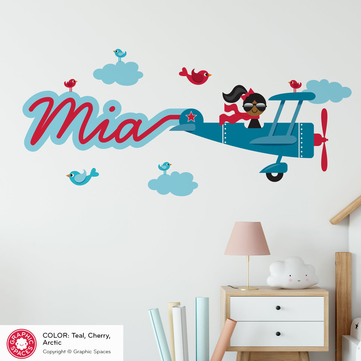 Airplane Girl Skywriter Name Fabric Wall Decal