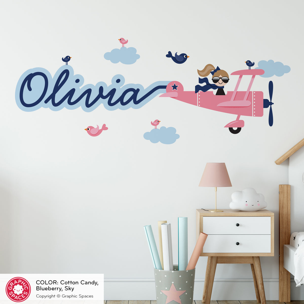 Airplane Girl Skywriter Name Fabric Wall Decal