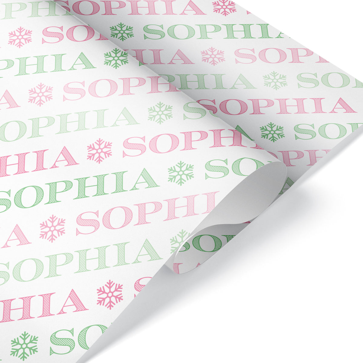 Christmas Snowflake Personalized Name Wrapping Paper - PINK