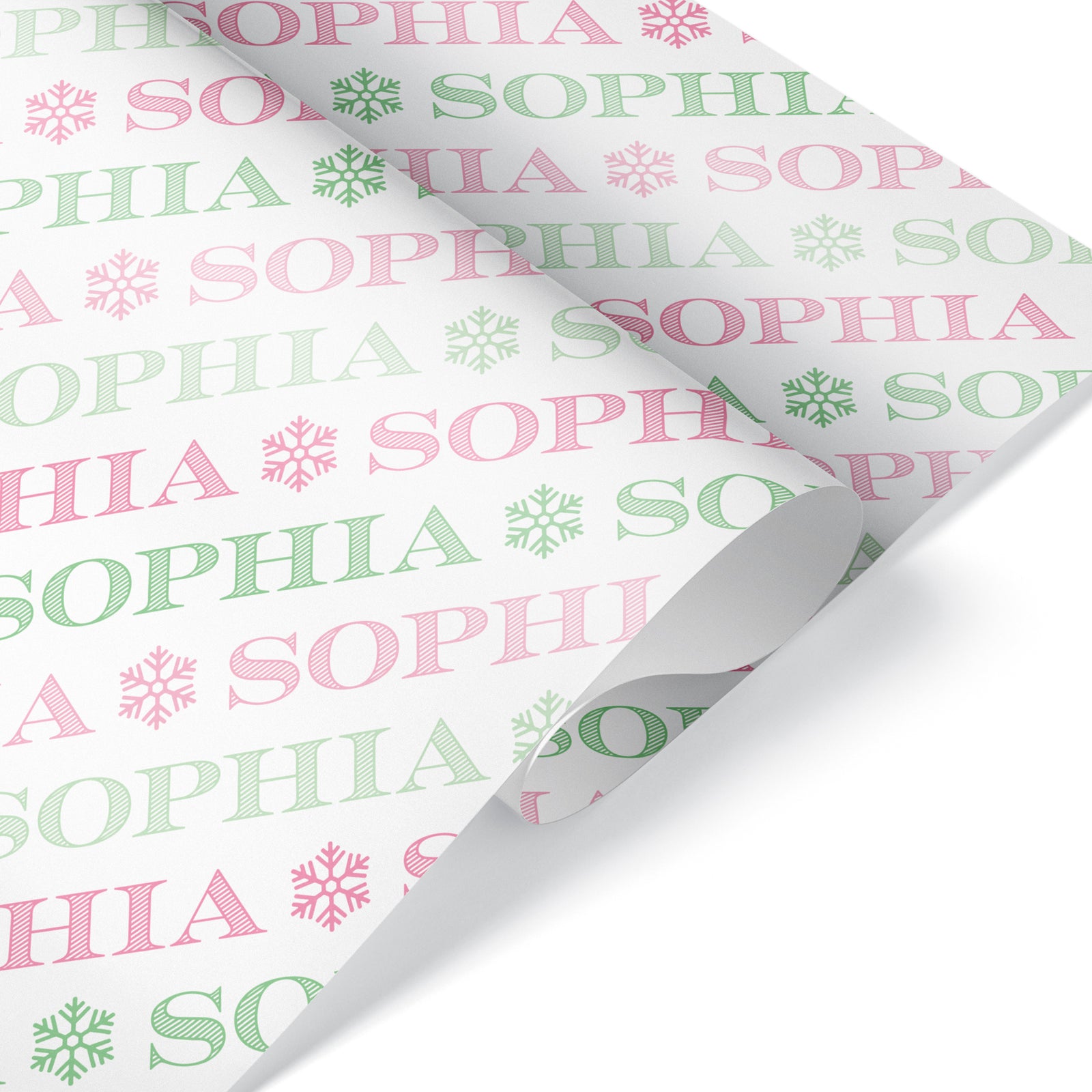 Pastel Christmas Wrapping Paper - Ombré Snowflake Name (Personalized, Pink) - Graphic Spaces