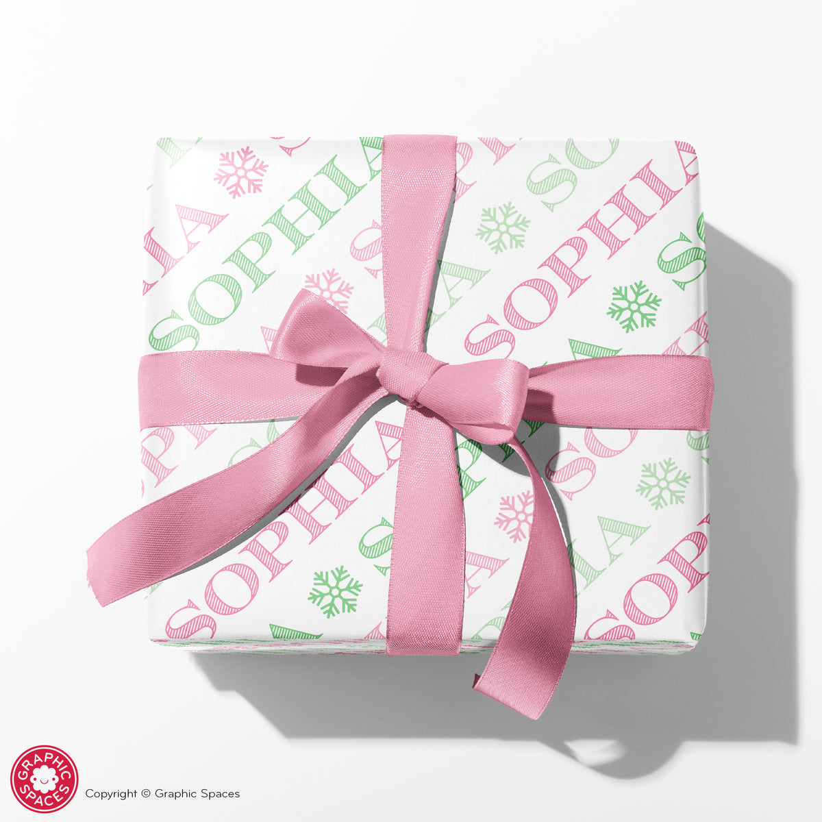 Christmas Snowflake Personalized Name Wrapping Paper - PINK