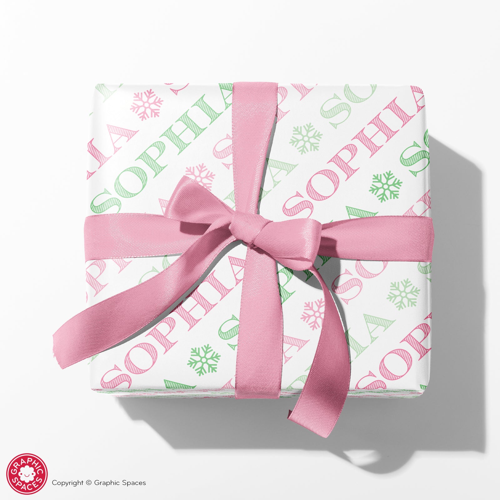 Pastel Christmas Wrapping Paper - Ombré Snowflake Name (Personalized, Pink) - Graphic Spaces