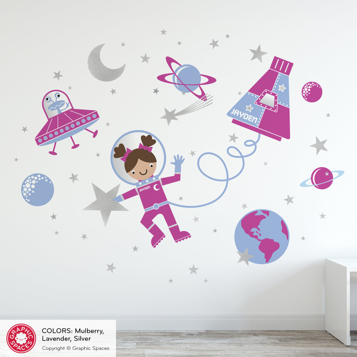 Astronaut Girl Space Walk Peel-and-Stick Wall Decal