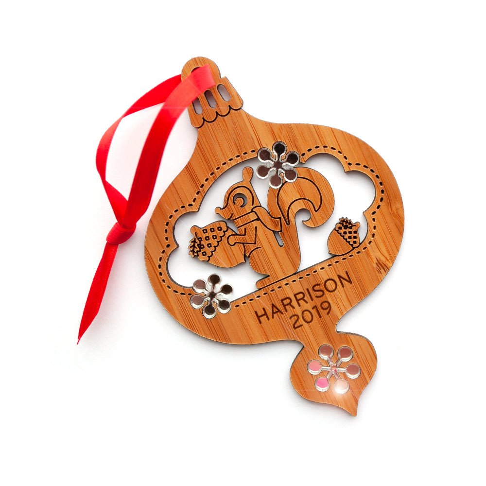 Baby's First Christmas Ornament - Squirrel (Personalized, Bamboo) - Graphic Spaces
