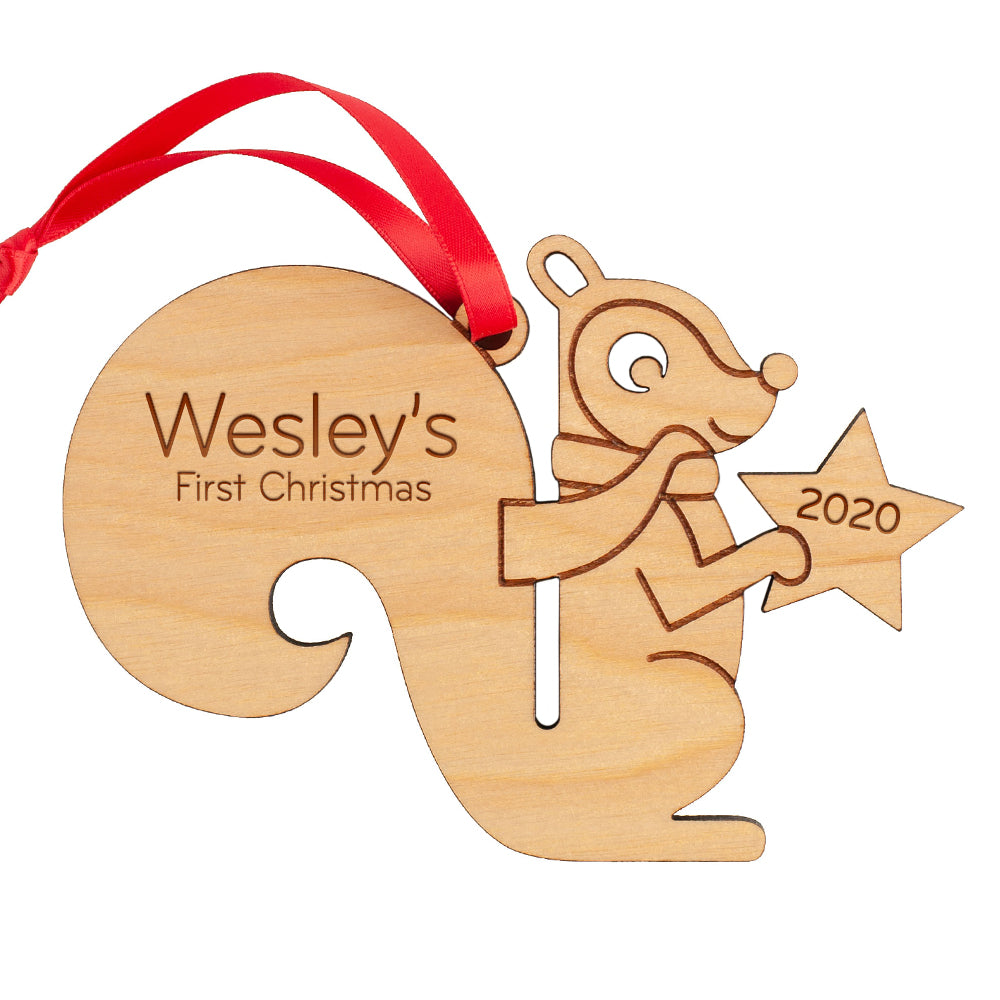 Christmas Ornament - Wood Squirrel (personalized)