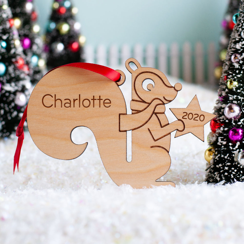 Squirrel Wooden Christmas Ornament - Personalized