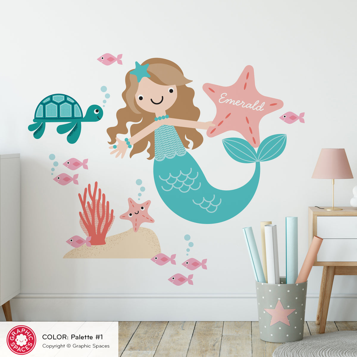Mermaid &amp; Ocean Friends Fabric Wall Decal