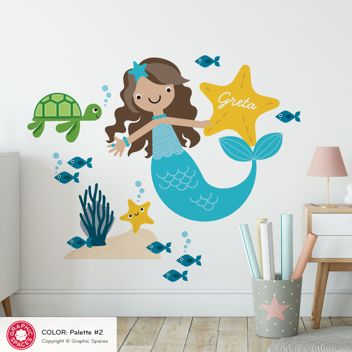 Mermaid &amp; Ocean Friends Fabric Wall Decal
