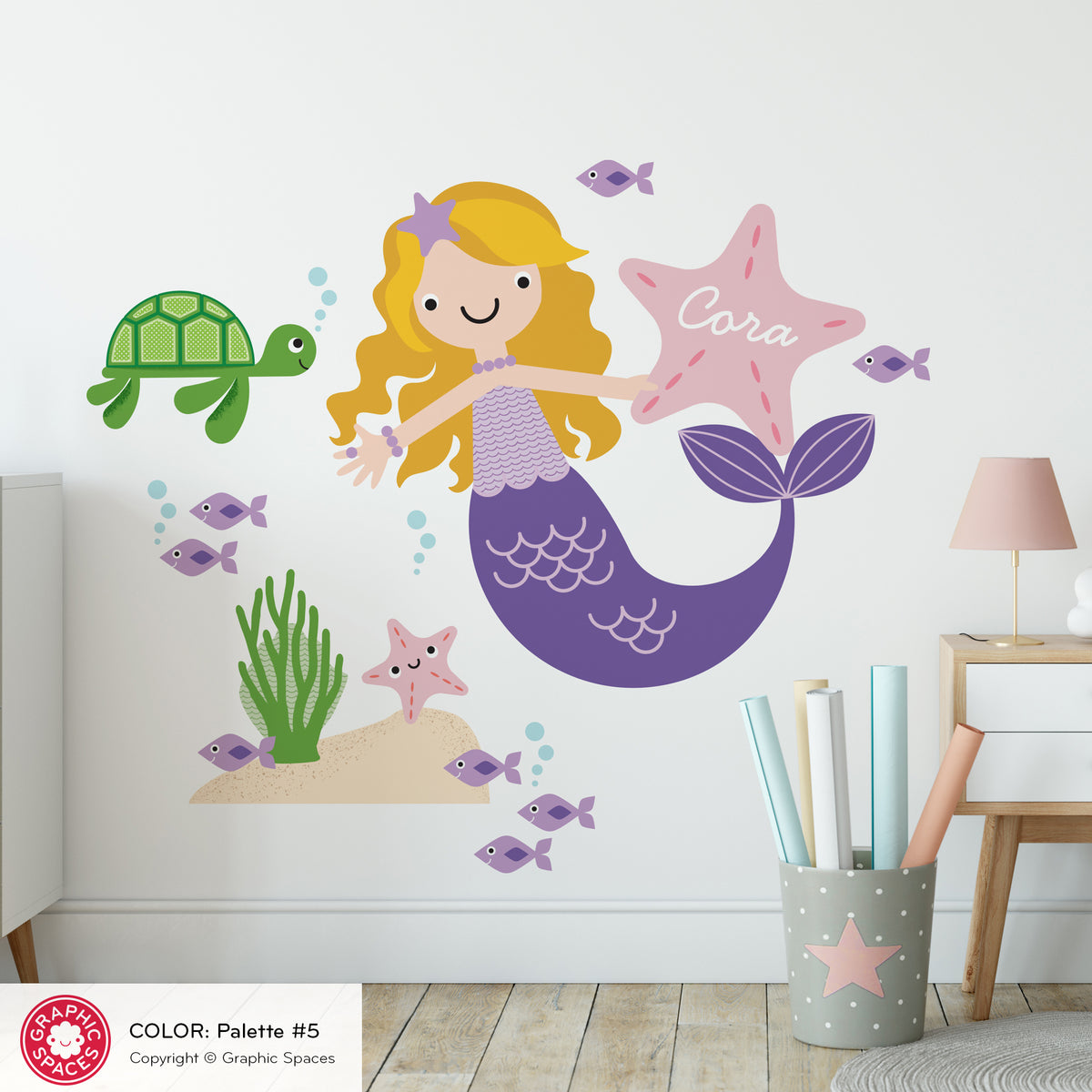 Mermaid &amp; Ocean Friends Fabric Wall Decal