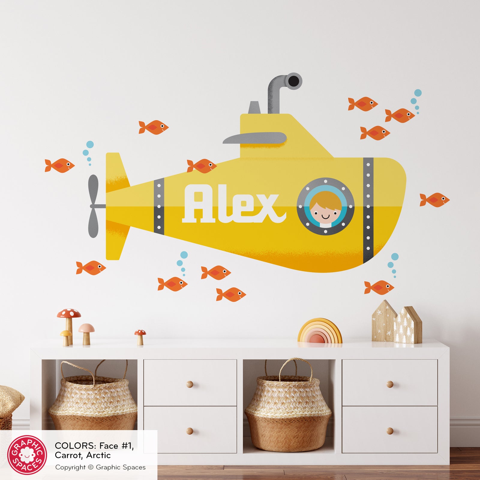 Kids Wall Decal - Submarine (Personalized, Boy) - Graphic Spaces