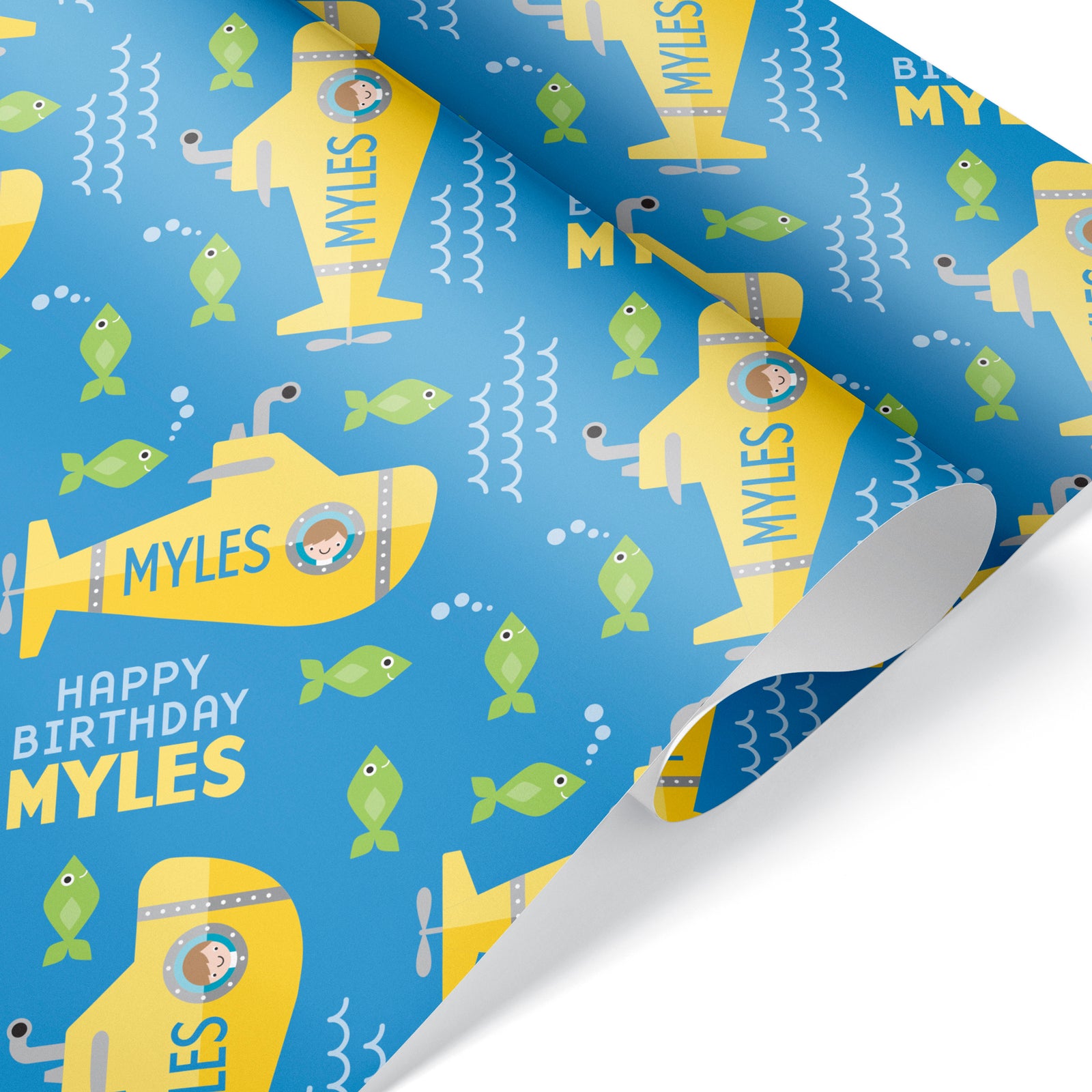 Kids Wrapping Paper - Yellow Submarine Birthday (Personalized) - Graphic Spaces