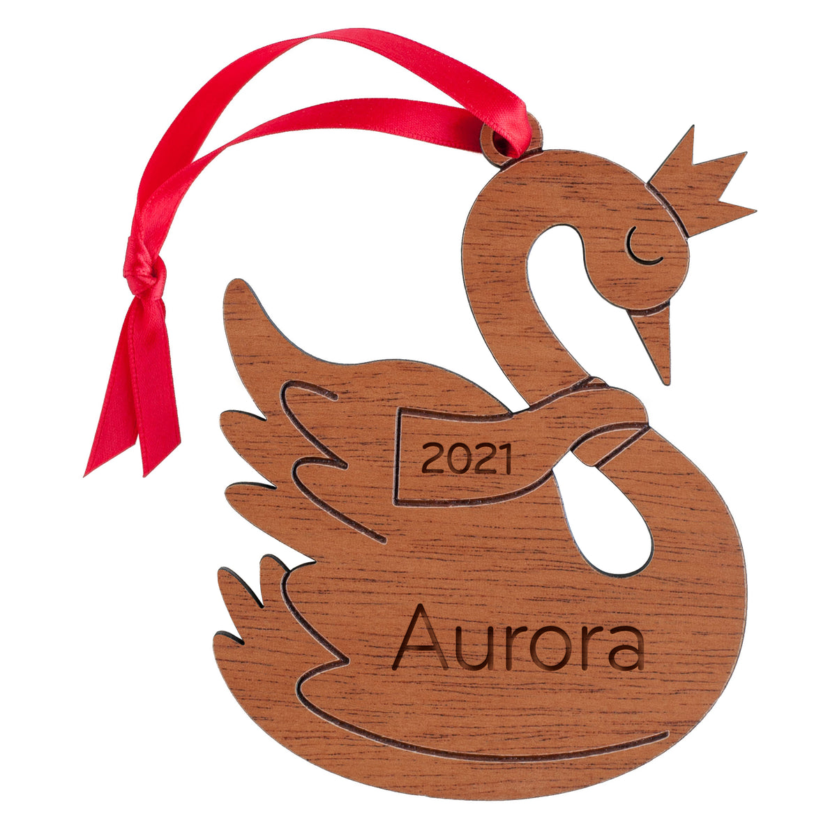 Swan Wooden Christmas Ornament - Personalized