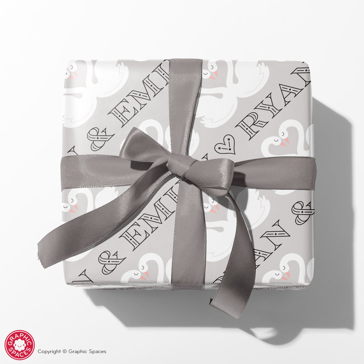 Swan Wedding Personalized Wrapping Paper - GRAY