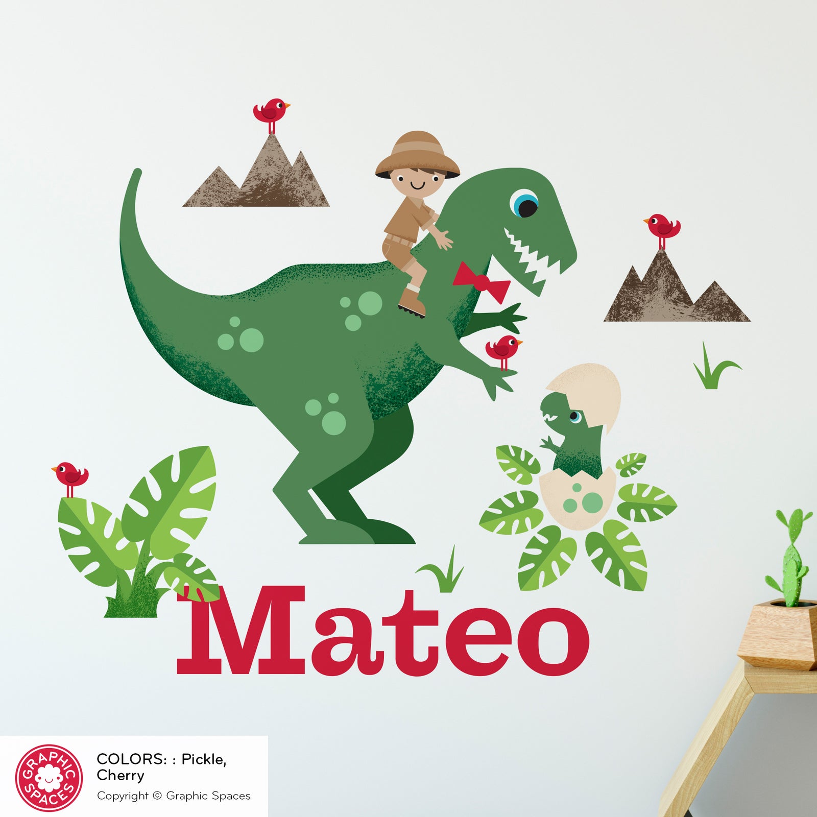 Kids Wall Decal - T-Rex Dinosaur (Personalized, Boy) - Graphic Spaces