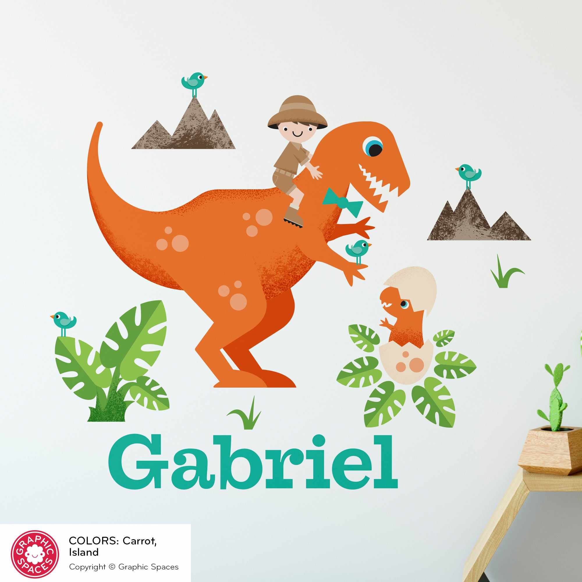 Large Dinosaur Wall Decals, Nursery Wall Stickers, Volcano Wall