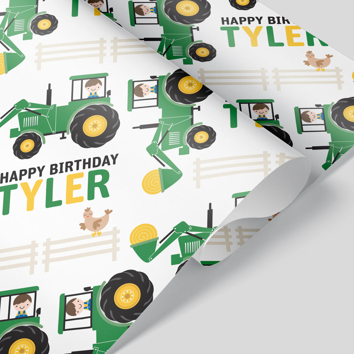 Tractor Birthday Name Wrapping Paper