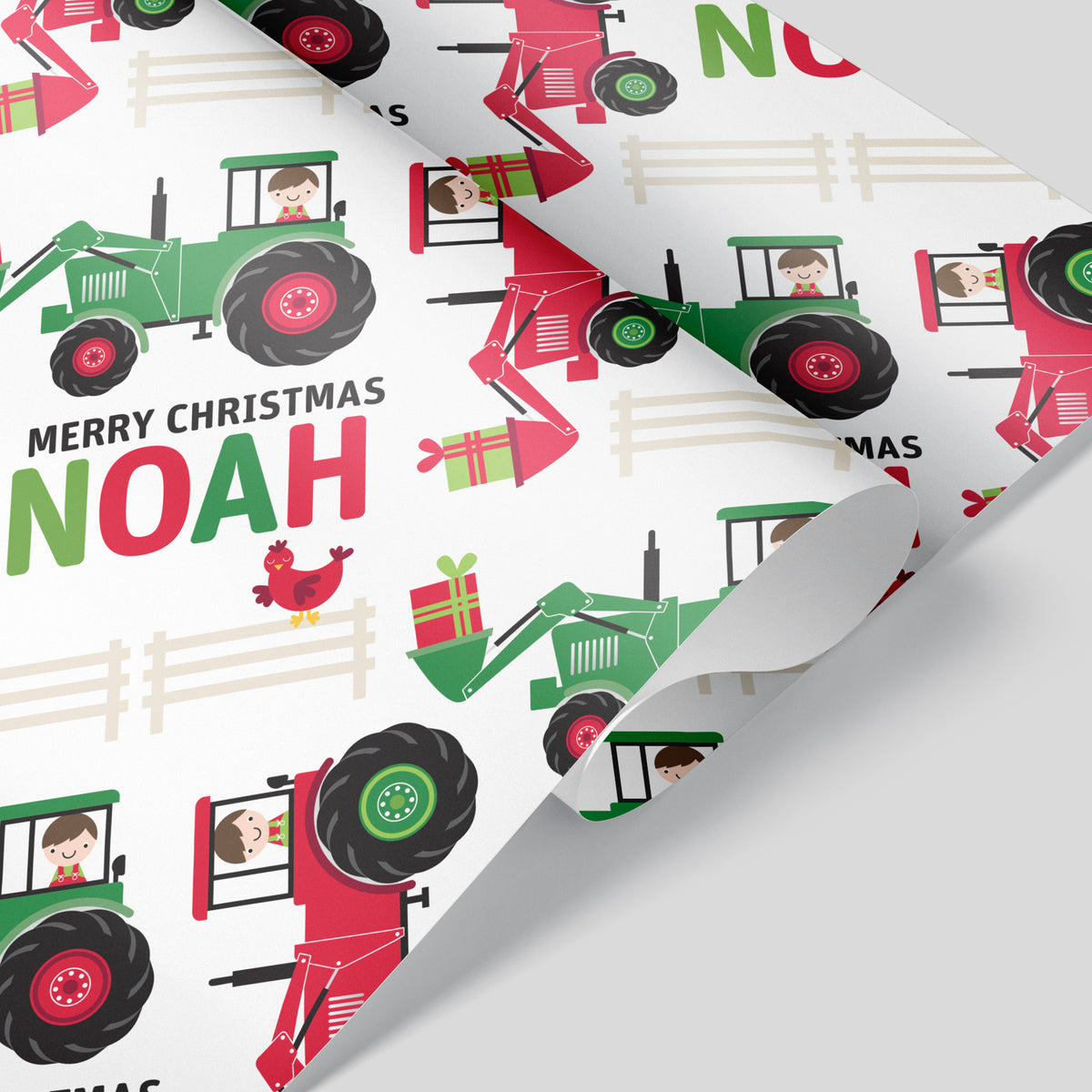 Tractor Christmas Name Wrapping Paper