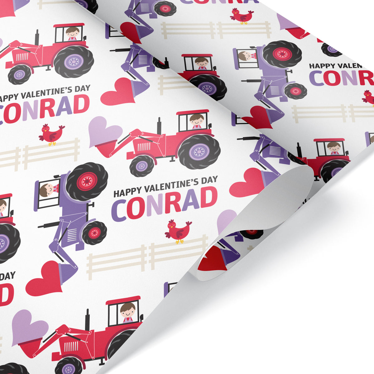 Tractor Valentine Personalized Wrapping Paper