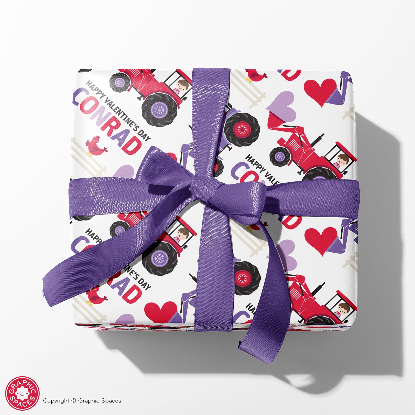 Wrapping Paper - Tractor Valentine (Personalized) - Graphic Spaces